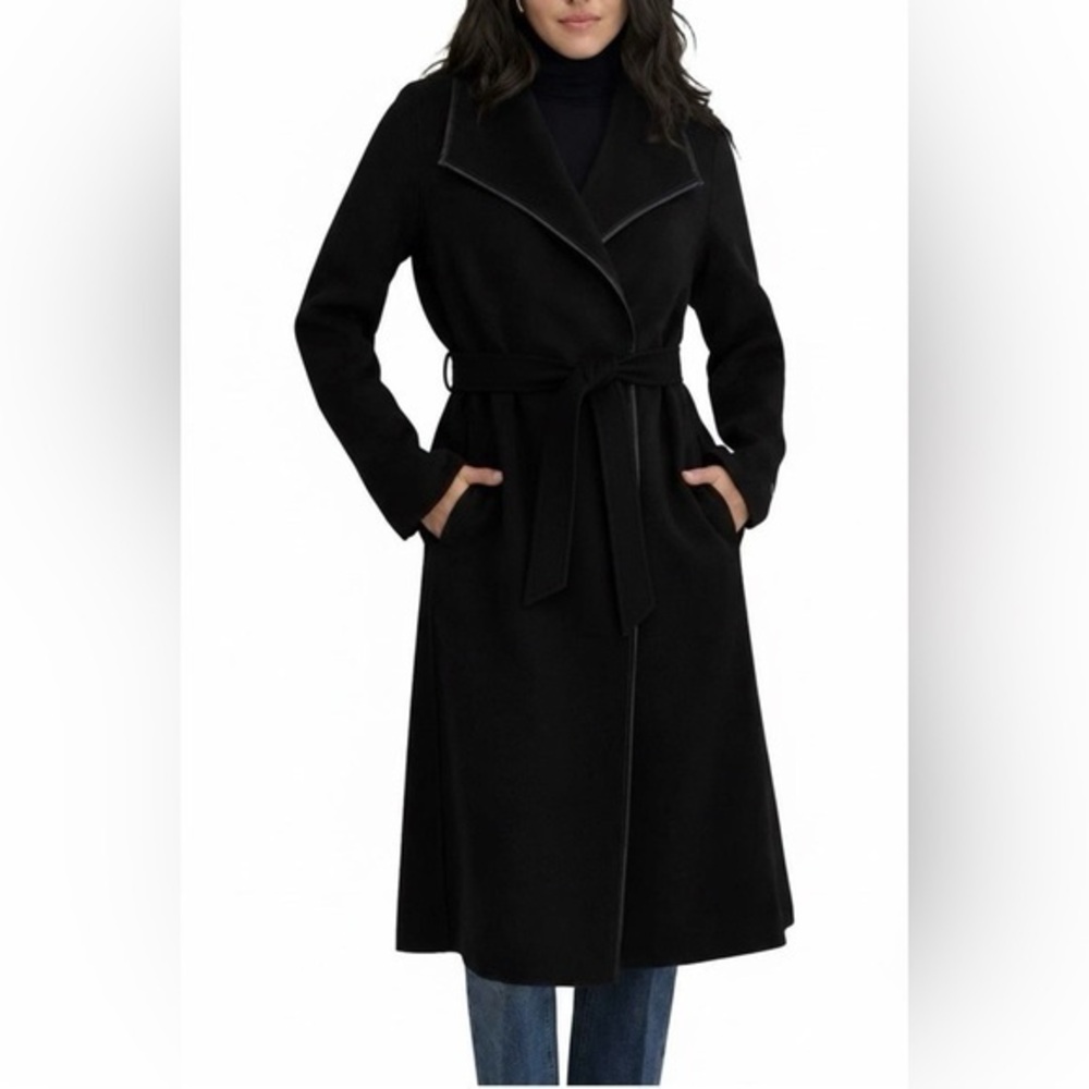 NWT Tahari Black Belted Mid Length Coat Size XL